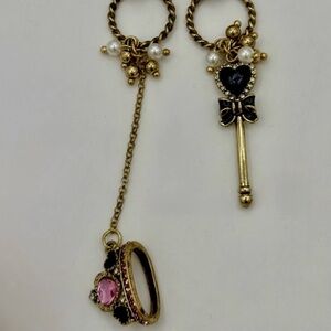 Betsey Johnson Princess Wand Crown Key Mismatch Earrings